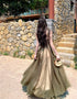 Green Tulle A-Line One Shoulder Formal Evening Dress, Green Long Prom Dress with Flowers