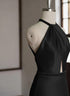 Black Halter Low Back Satin Long Evening Dress, Black Simple Prom Dress