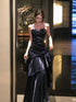 Navy Blue Mermaid Straps Sweetheart Long Evening Dress, Navy Blue Satin Prom Dress