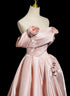 A-line Pink Satin Strapless Long Formal Dress, Pink Satin Off Shoulder Prom Dress