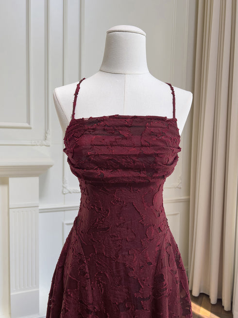 Vintage-Inspired Dark Red Floral Lace Prom Dress, Romantic A-Line Evening Gown