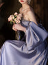 Light Purple Satin Beaded Off Shoulder Prom Dress, Light Purple Evening Dress
