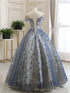 Cute Blue Tulle With Lace Cap Sleeves Party Dress, Tulle Ball Gown Sweet 16 Dress