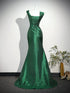 Green Satin Mermaid Simple Evening Gown Formal Dress, Green Satin Long Prom Dress