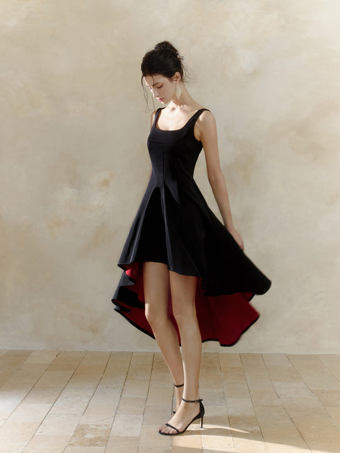 Black and Red High Low Straps Homecoming Dress, Black and Red Gothic Short Party Dress