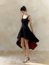 Black and Red High Low Straps Homecoming Dress, Black and Red Gothic Short Party Dress