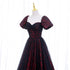 Black and Red Lace Sweetheart Long Party Dress, Black and Red A-line Prom Dress