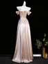 Champagne Strapless Satin Off Shoulder Prom Dress, A-line Satin Evening Dress