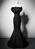 Black Mermaid Satin Off Shoulder Evening Dress, Black Satin Prom Dress