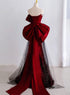 Chic Wine Red and Black Satin Long Party Dress, Beautiful Prom Dress