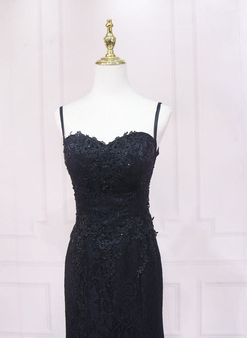 Black Lace Straps Long Party Dress Prom Dress, Black Evening Dress