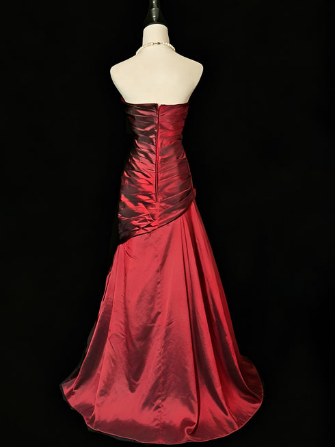 Red Taffeta Strapless Mermaid Long Evening Dress, Red Floor Length Prom Dress Party Dress