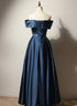 A-line Navy Blue Satin Long Party Dress, Navy Blue Prom Dress