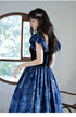 Blue Floral Satin Sweetheart Floor Length Party Dress, Blue Satin Evening Dress Prom Dress