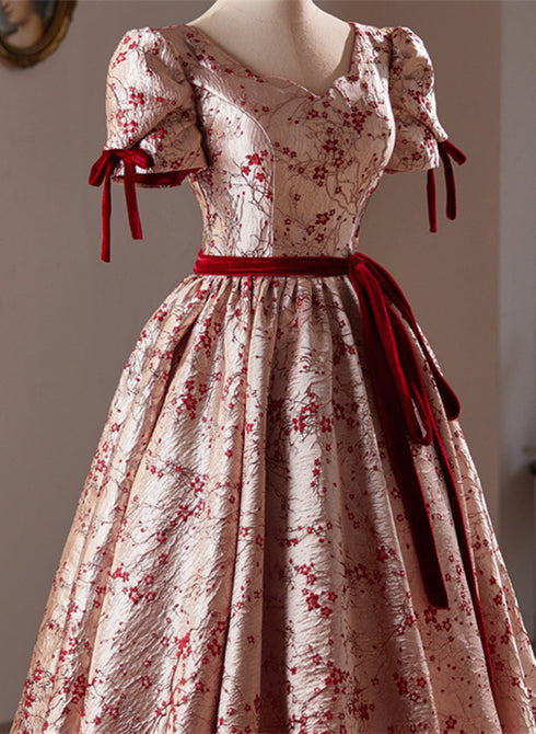 Beautiful Short Floral Satin Party Dress Homecoming Dress, Satin Evening Dress