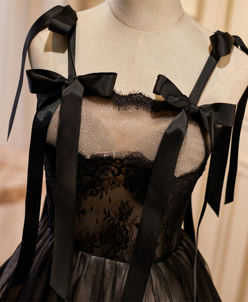 Lovely Black and Champagne Short Tulle Party Dress, A-line Short Homecoming Dress
