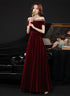 Wine Red Off Shoulder Simple Scoop Long Party Dress, Wine Red Evening Dress