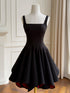 Square Neck Sleeveless A-Line Mini Dress Fitted Homecoming Dress, Black Party Dress with Red Lining