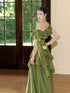 Elegant Green One Shoulder Ruffle Layered Prom Dress, Green A-line Floor Length Party Dress