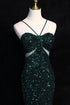 Green Mermaid Straps Sweetheart Floor Length Prom Dress, Green Sequins Long Party Dress