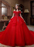 Red Tulle Sweetheart Ball Gown Beaded Long Formal Dress, Red Tulle Sweet 16 Dress
