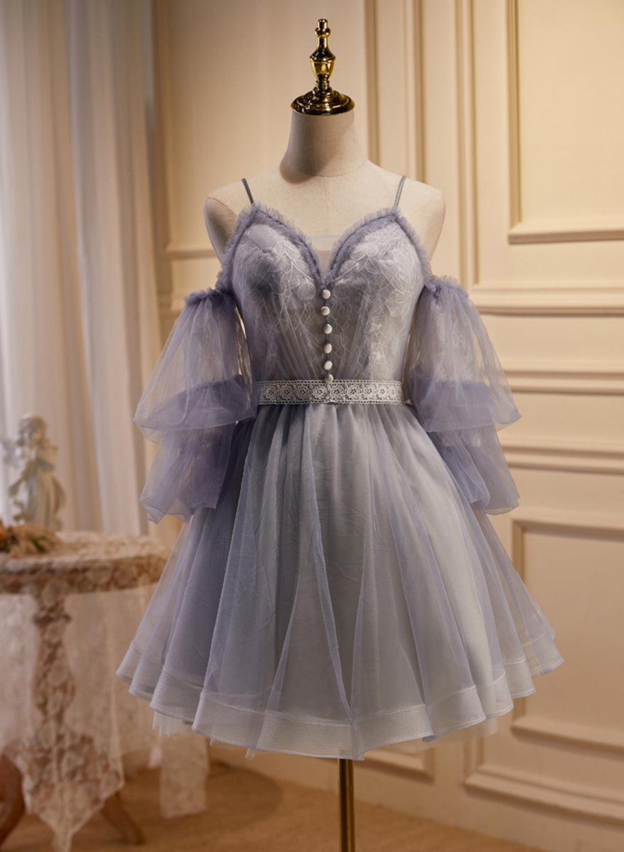 Off Shoulder Short Tulle Party Dress with Lace, Off Shoulder Homecoming Dress US size 16 / Custom Color Off Shoulder Short Tulle Party Dress with Lace, Off Shoulder Homecoming Dress US size 16 / Custom Color