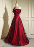 Wine Red and Black Sweetheart Off Shoulder Prom Dress, A-line Evening Dress