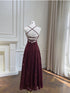 Vintage-Inspired Dark Red Floral Lace Prom Dress, Romantic A-Line Evening Gown