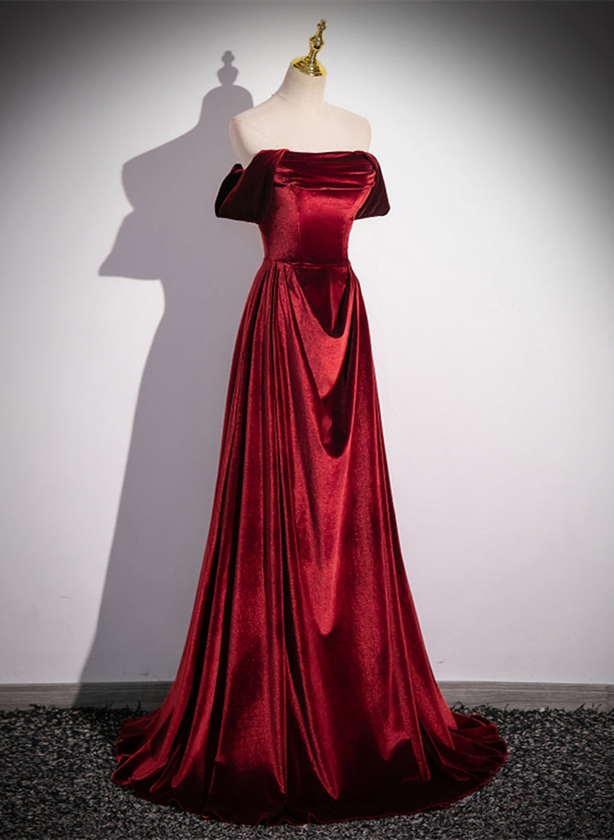 Elegant V-neck Velvet A-Line Floor-length Dress Rust main image 1