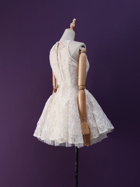 Ivory Lace Halter Short Party Dress Grduation Dress, Lace Halter Short Formal Dress