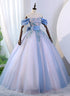 Pink and Blue Off Shoulder with Lace Applique Formal Dress, Sweet 16 Gown Formal Dress