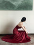 Wine Red Satin Sweetheart Straps Prom Dress, Wine Red Long Evening Dress