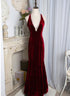 Wine Red Velvet Mermaid Beaded Long Party Dress, Wine Red Prom Dress