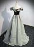 A-line Blue Grey Satin Sweetheart Off Shoulder Prom Dress, Long Evening Dress