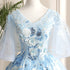 Light Blue Ball Gown V-neckline Puffy Sleeves Party Dress, Light Blue Prom Dress