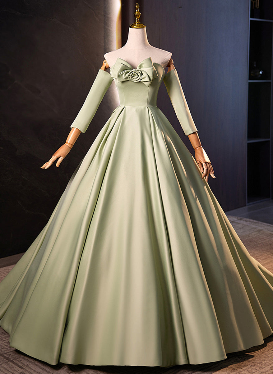 Green Satin Off Shoulder Long Formal Dress, Green Long Evening Dress S – BeautyDressy
