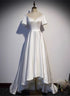 White High Low Satin Beaded Party Dress, White Wedding Party Dress
