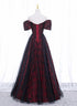 Black and Red Lace Sweetheart Long Party Dress, Black and Red A-line Prom Dress
