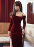 Beautiful Wine Red Velvet Off Shoulder Party Dress, Mermaid Long Prom Dress Evening Dress