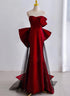 Chic Wine Red and Black Satin Long Party Dress, Beautiful Prom Dress