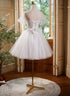 Cute White Tulle with Lace Short Party Dress, White Graduation Dress