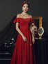 Red Off Shoulder A-line Long Party Dress Formal Dress, Red Long Prom Dress