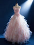 Elegant Light Pink Strapless Prom Dress, Pink Floor Length Tiered Ruffle Party Dress Sweet 16 Dress