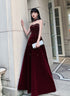 Wine Red Velvet Beaded Long Prom Dress, Wine Red Velvet Party Dress