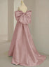 Pink Off Shoulder Satin Long Simple Party Dress, Pink Satin Prom Dress