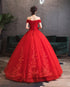 Red Off Shoulder Ball Gown Tulle with Lace Applique Party Dress, Red Sweet 16 Dress
