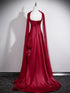Strapless Wine Red Formal Gown With Organza Skirt, Wine Red Satin A-Line Prom Dress