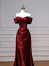 Wine Red Off Shoulder Sweetheart Long Party Dress, Wine Red Mermaid Evening Dress