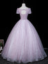 Elegant A-line Floral Lace Short Sleeves Tulle Prom Dress, Glitter Tulle Evening Dress Party Dress