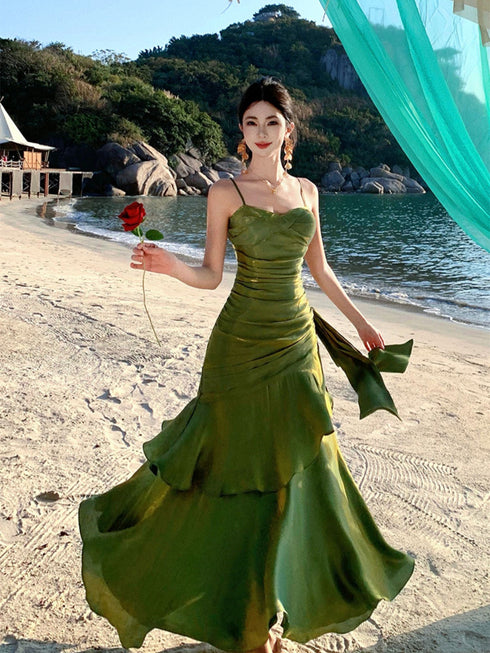Lovely Green Satin Mermaid Party Dress, Green Satin Sweetheart Prom Dress Evening Dress